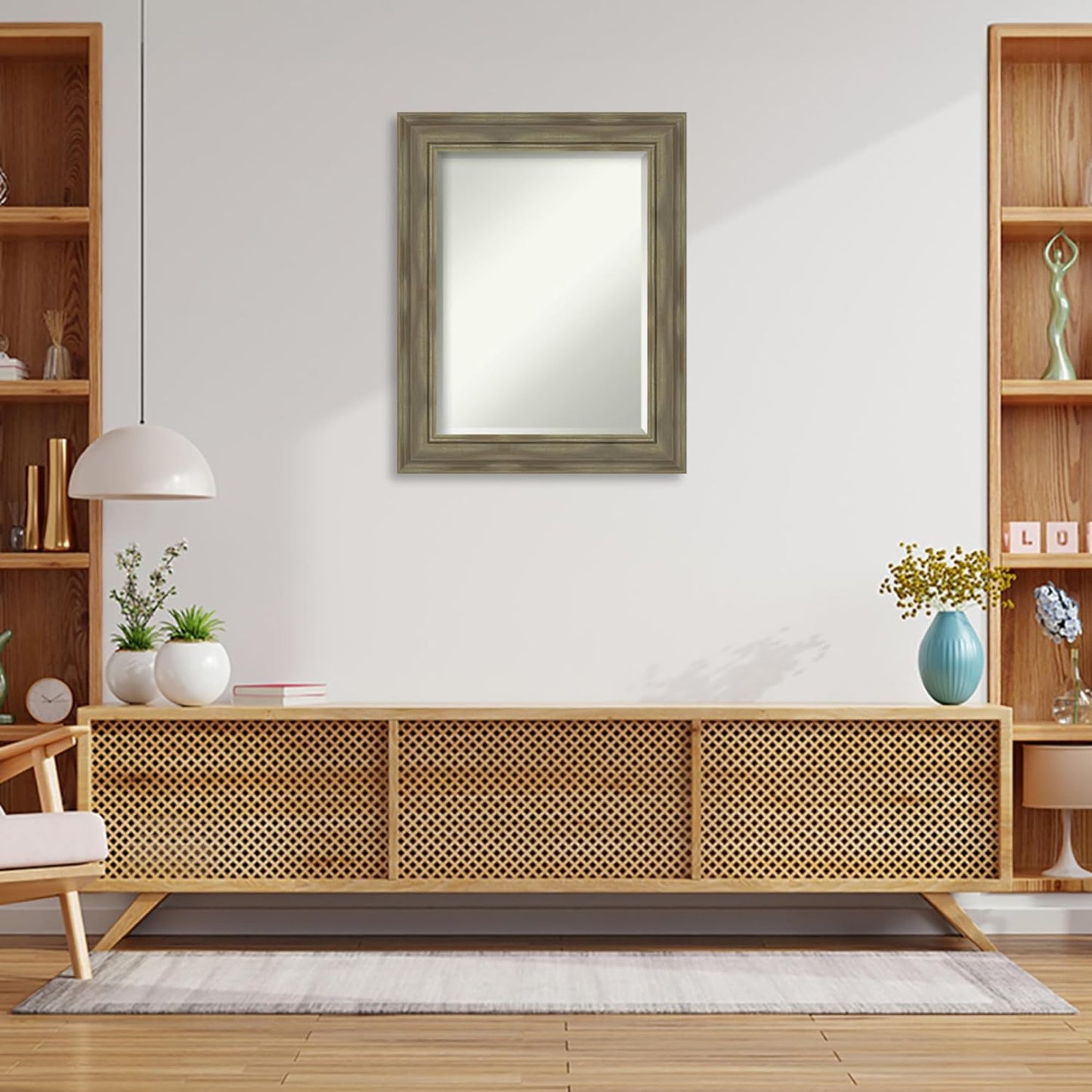 Amanti Art Grey Wall Mirror 30x24 Alexandria Greywash Rectangle Bathroom Mirror for Wall Decor Living Room, Medium Country Rustic Wood Frame, Hangs Horizonally and Vertically, Bathroom Decor, Beveled