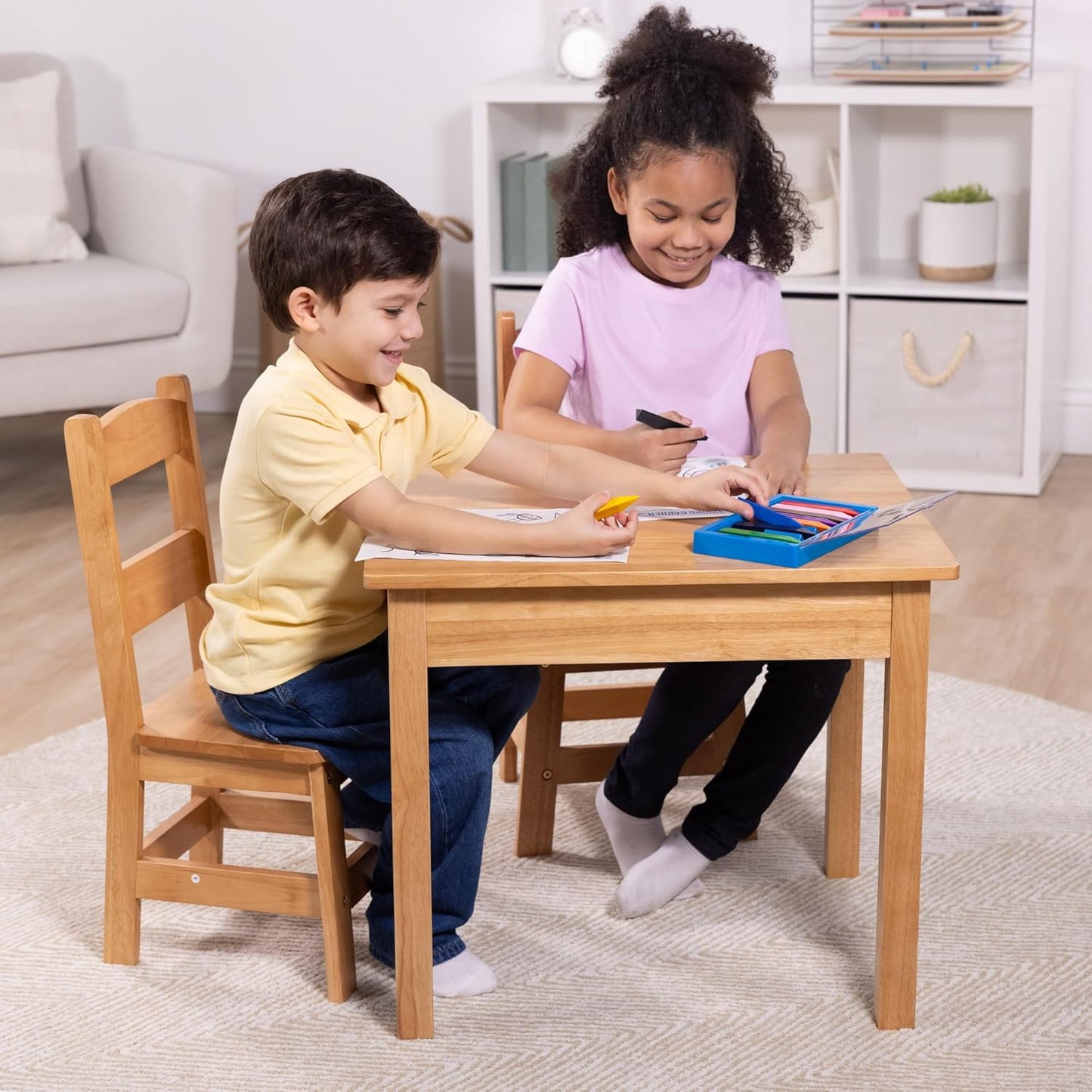 Melissa & Doug Solid Wood Table and 2 Chairs Set - Light Finish Furniture for Playroom