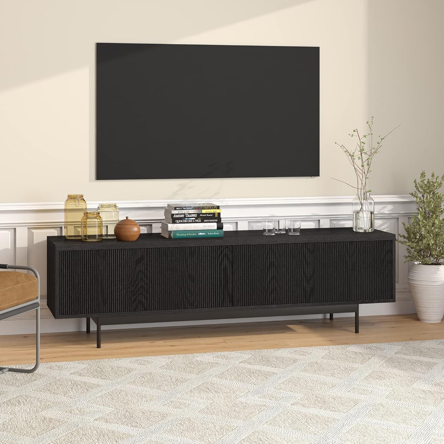 Henn&Hart Whitman, 70'' Rectangular TV Stand, Black Grain