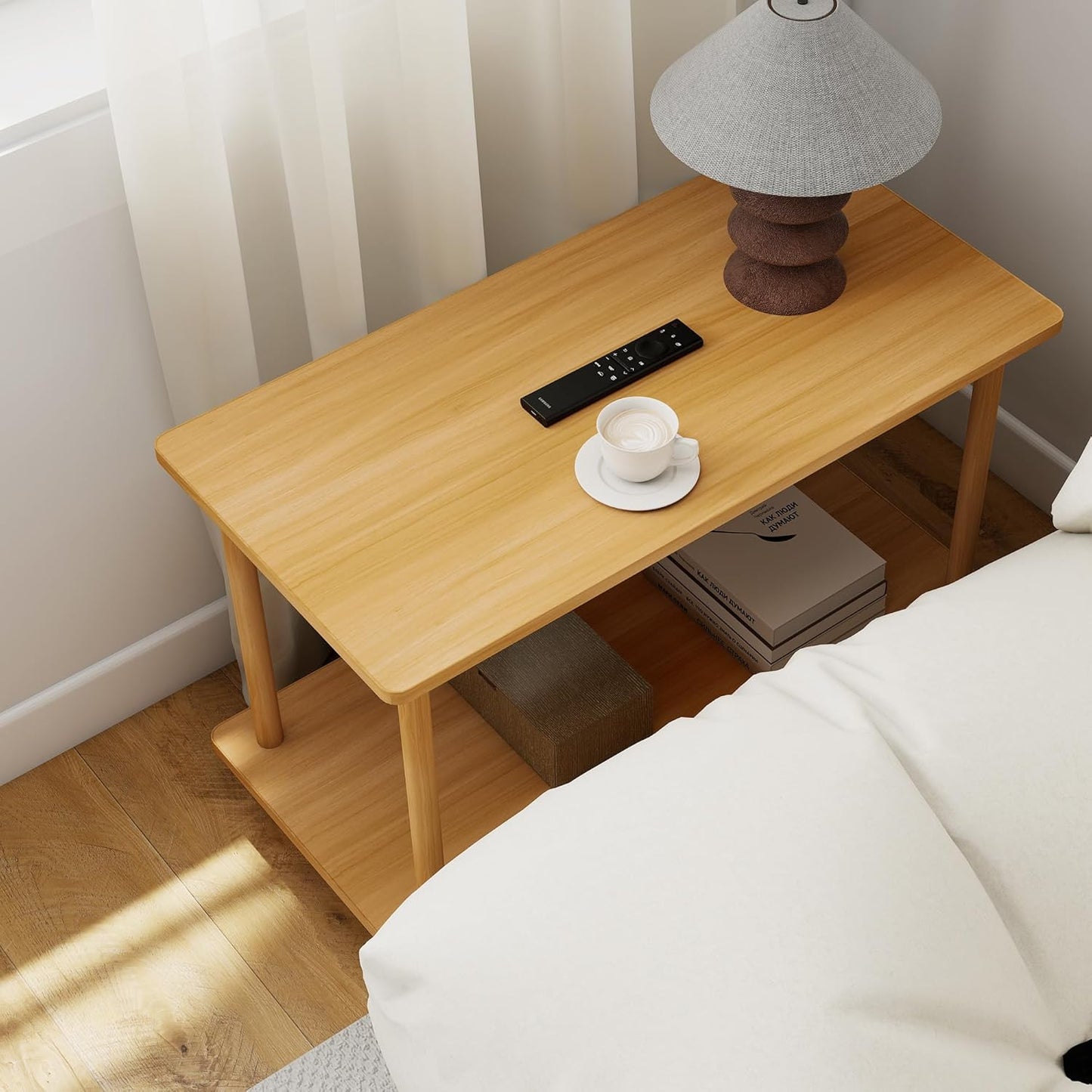 2-Tier End Table,Multi-Layer Side Cabinet with 4 Solid Wood Sturdy Legs for Living Room and Bed Room, Minimalist Modern (31.5"*15.8"*21")