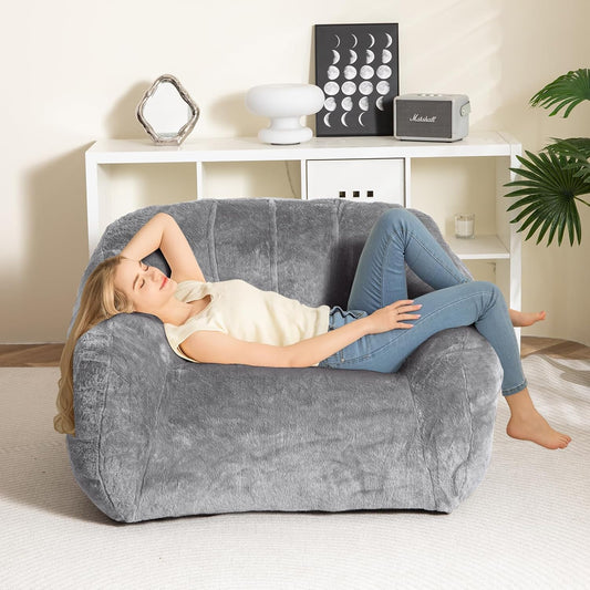 HIGOGOGO Giant Bean Bag Chair for Adults, Big Comfy Sofa Chair for Bedroom Living Room, Bean Bag Lazy Chair for Adults with Armrests for Gaming, Reading, Silver Grey