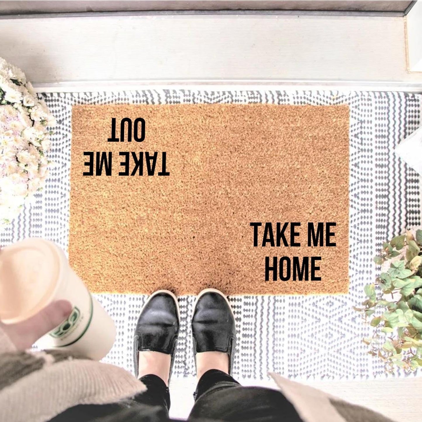 Funny Coir Doormat Take Me Home Take Me Out Front Door Mat Entryway Outdoor Mat with Heavy Duty Front Porch Decor Patio Welcome Mats Entry Natural Coconut Brown Novelty Gift Mat 23.7 x 15.7 inch