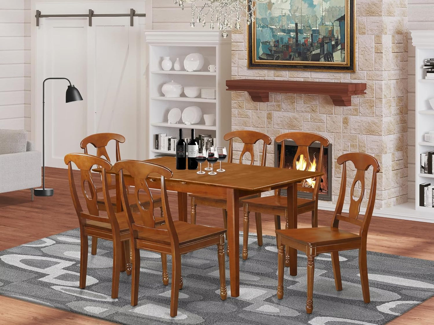 East West Furniture PSNA7-SBR-W 7 Piece Kitchen Table Set Consist of a Rectangle Dining Table with Butterfly Leaf and 6 Dining Chairs, 32x60 Inch, Saddle Brown