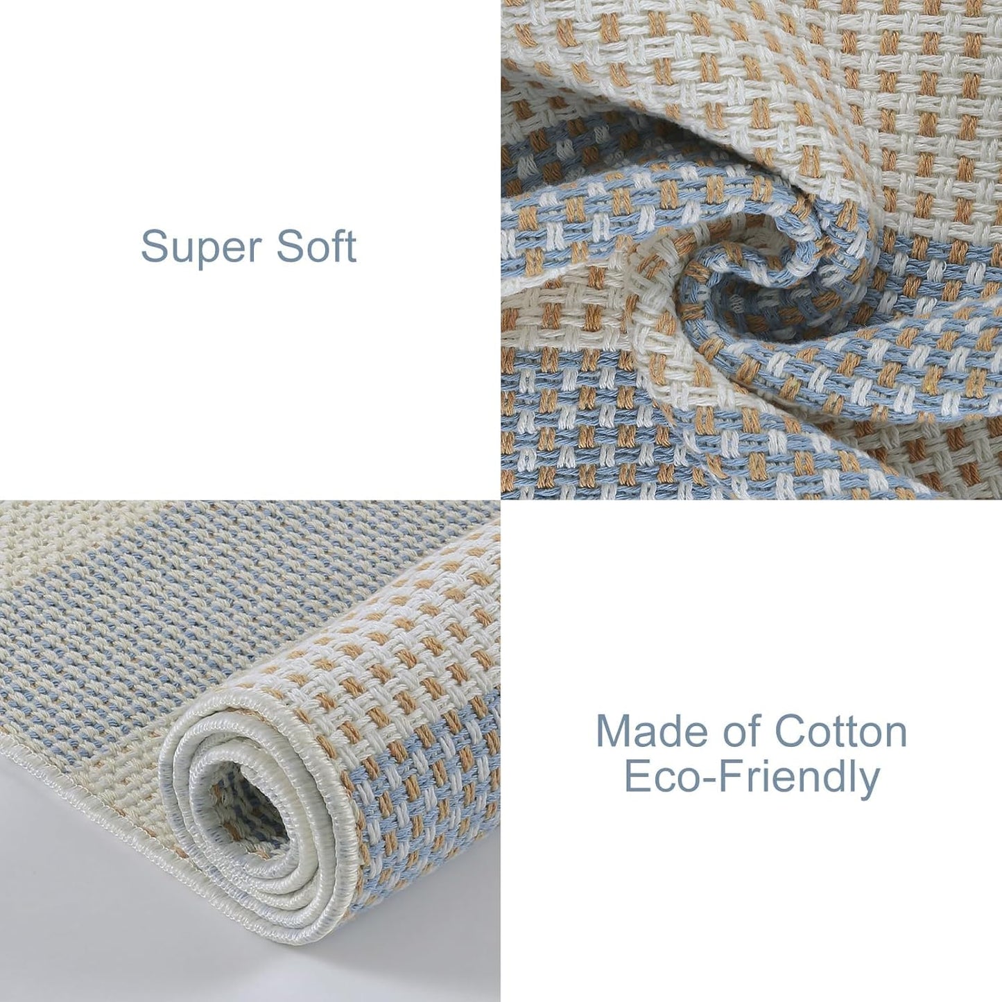 OJIA Striped Outdoor Area Rug 5'x7' Outdoor Rug, Washable Patio Rug Farmhouse Cotton Woven Bedroom Rugs Indoor Outdoor Rugs Living Room Carpet for Dining Room Deck Backyard Camping (Blue/White/Tan)