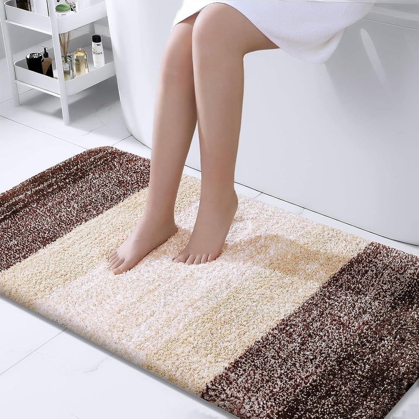OLANLY Bathroom Rug Mat 44x24, Extra Soft and Absorbent Microfiber Bath Rugs, Non-Slip Plush Shaggy Bath Carpet Runner, Machine Wash Dry, Bath Mats for Bathroom Floor, Tub and Shower, Brown