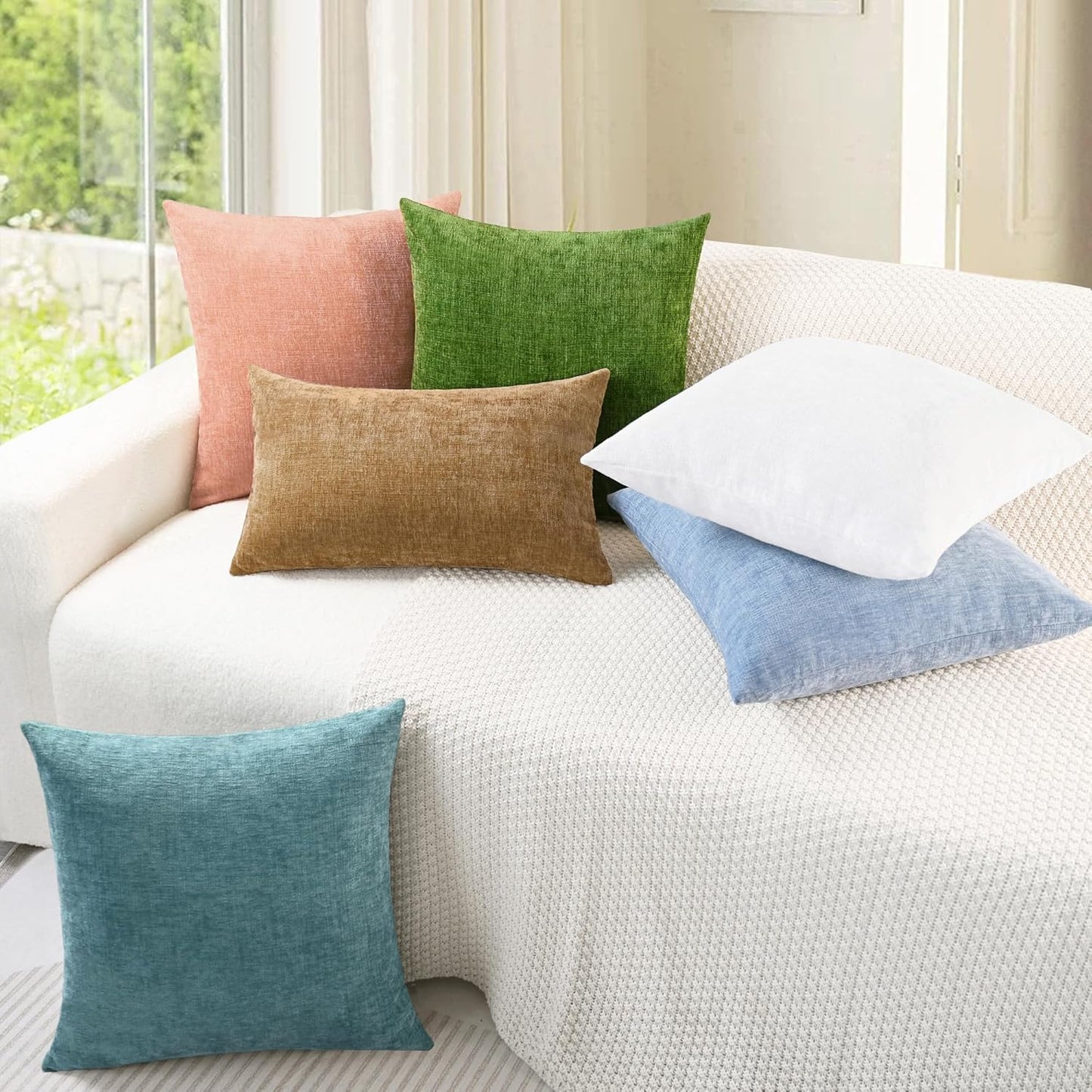 CaliTime Throw Pillow Covers Decorative 20 X 20 Inches Pack of 2 Cozy Chenille Cushion Cases for Couch Sofa Bed Living Room Home Dusty Pink