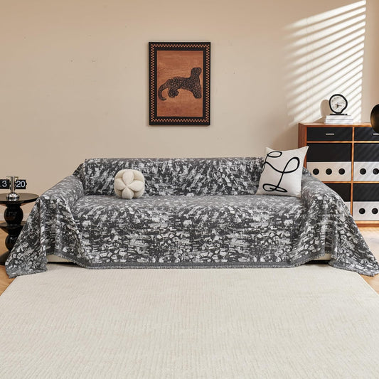 MYSKY HOME Couch Covers for 3 Cushion Couch Sofa, Chenille L Shape Sectional Couch Cover - Pet-Friendly, Machine Washable, Non-Slip Sofa Protector for Dogs, Kids, 71"x118", Grey Blur Mottling
