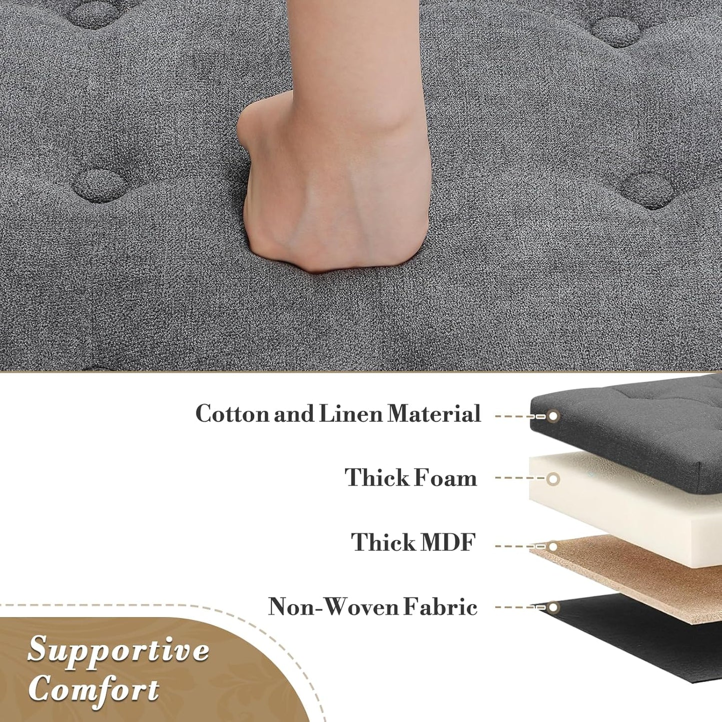 Athena Collection 20 Inch Small Ottoman with Storage, Round Linen Fabric Storage Ottoman with Removable Lid, Stylish Footstool Foot Rest for Living Room, Bedroom, Dorm, Dark Grey