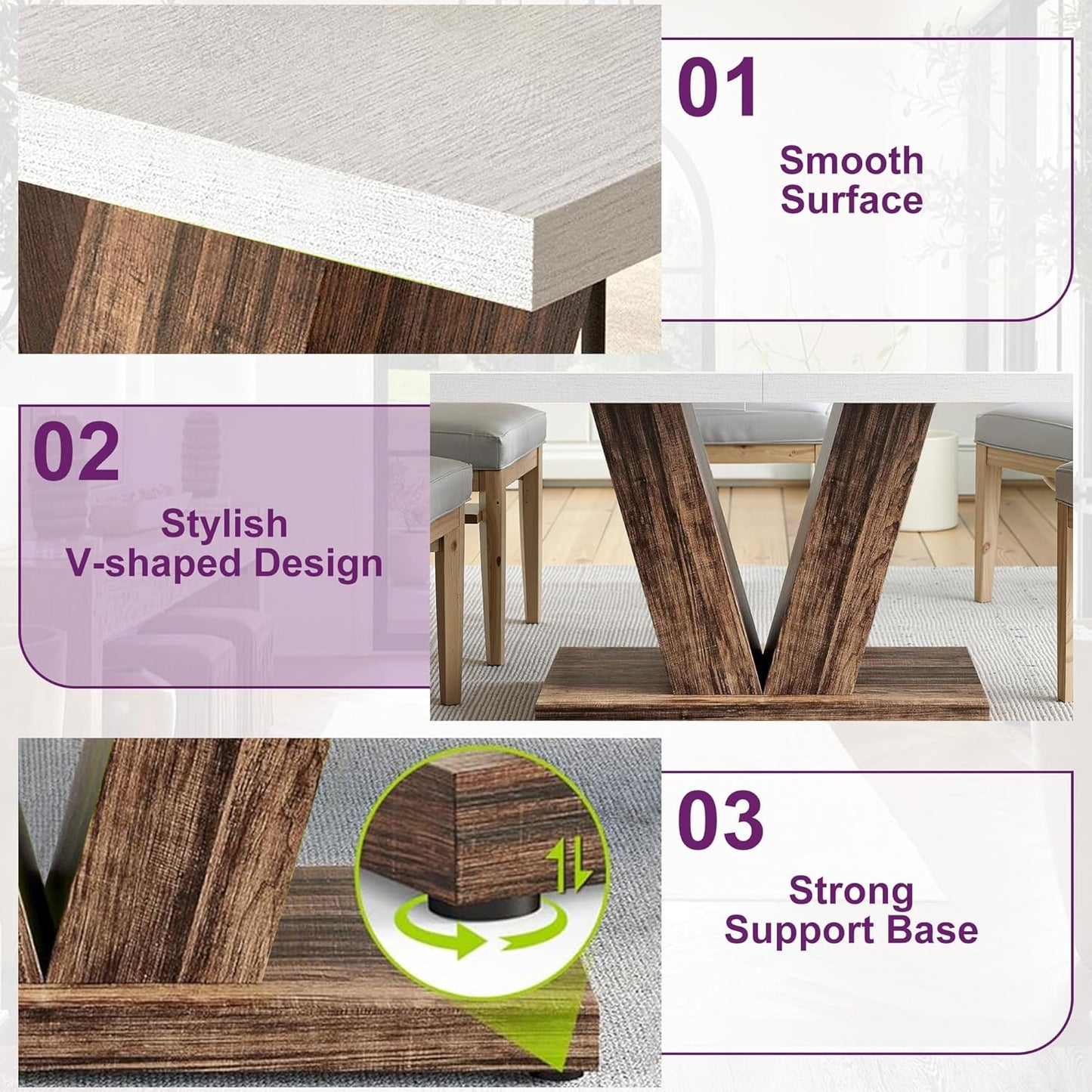 47" Dining Table, Wooden Kitchen Dinner Table Heavy Duty, Farmhouse Table for Dining Room, Living Room Space Saving, White