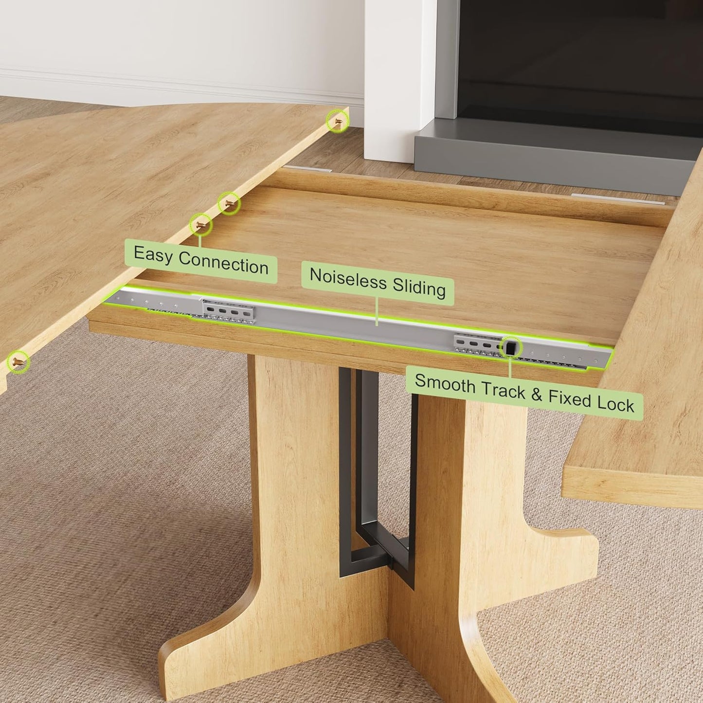 Feonase 59" Round Extendable Dining Room Table for 6, Modern Oval Kitchen Table with Heavy Duty Wood Base, for Kitchen Dining Living Room, Easy Assembly, Noise-Free, Oak