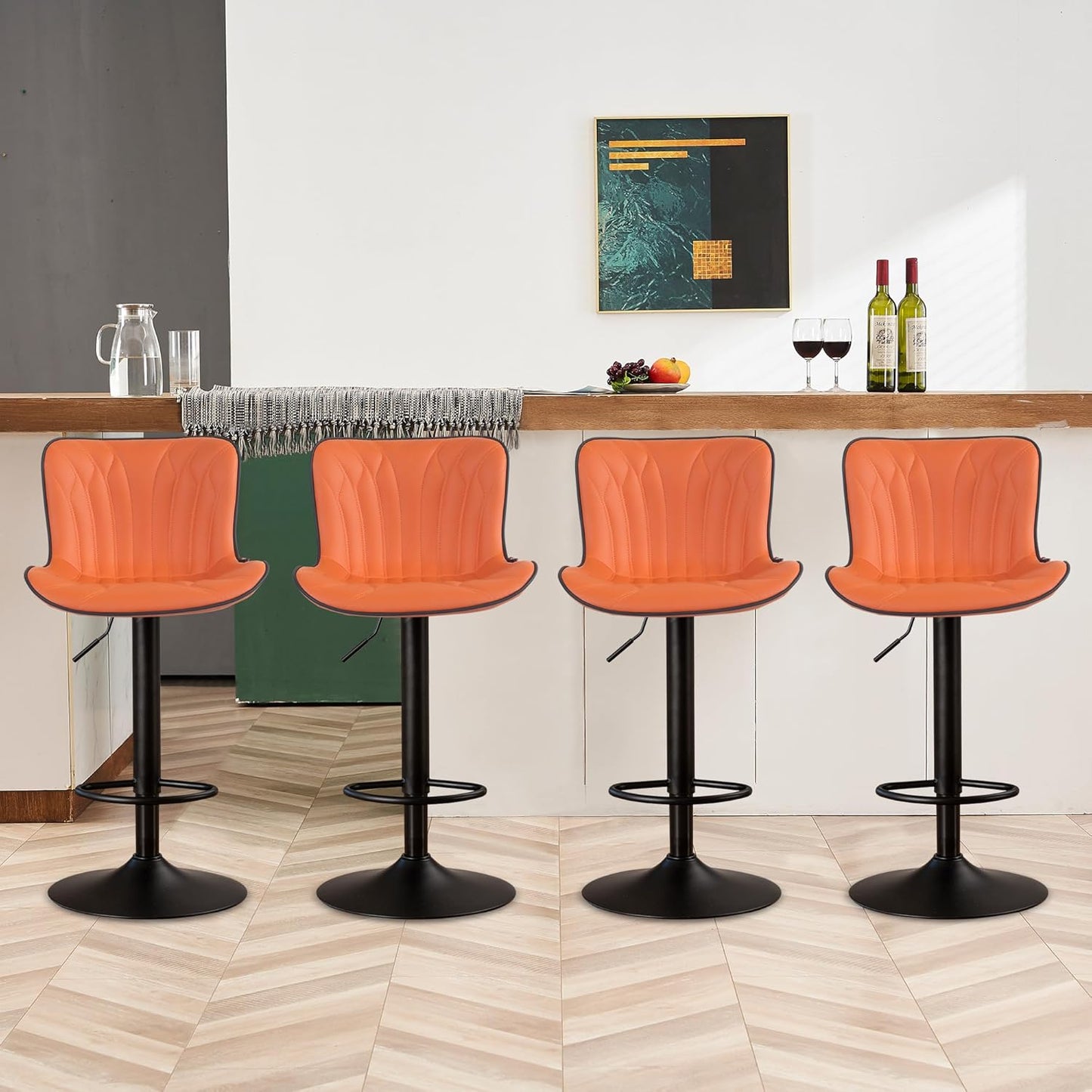 YOUNIKE Orange Bar Stools Set of 4 Modern Swivel Counter Height Bar Chair with Back Adjustable Kitchen Island Faux Leather Padded Barstools taburetes de bar Breakfast sillas para barra de cocina 4PCS