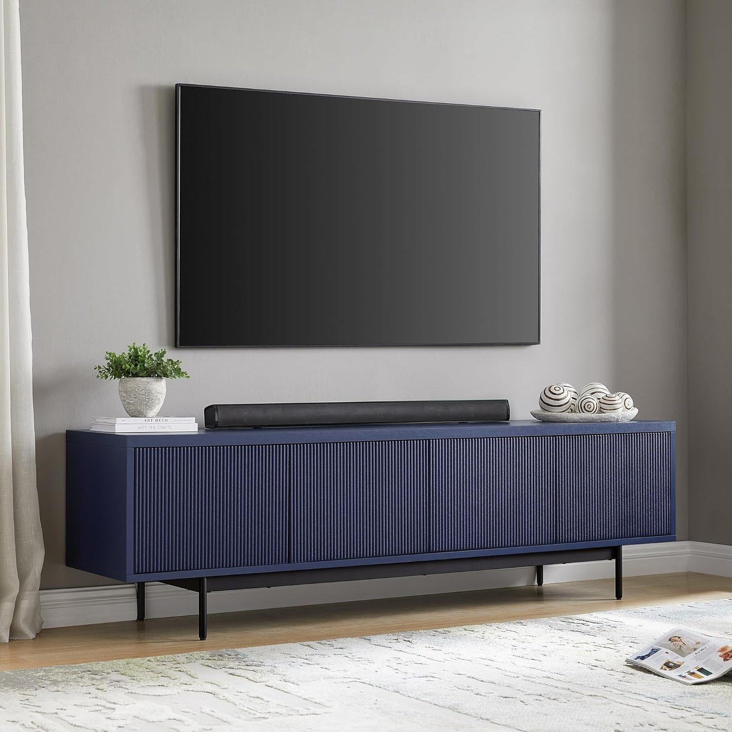 Henn&Hart Rectangular TV Stand for TV's up to 75" in Navy, for Home, Living Room, Bedroom, Entertainment Room, Office