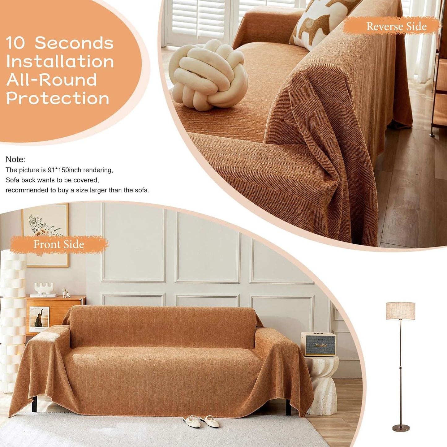 STACYPIK Orange Sofa Cover, Modern Chenille Couch Cover for Dogs, Furniture Protector for 2 Cushion Couch Multi-Use Couch Cover for Sectional Pet-Friendly, Non-Slip Loveseat Cover with Tassel-71X118IN