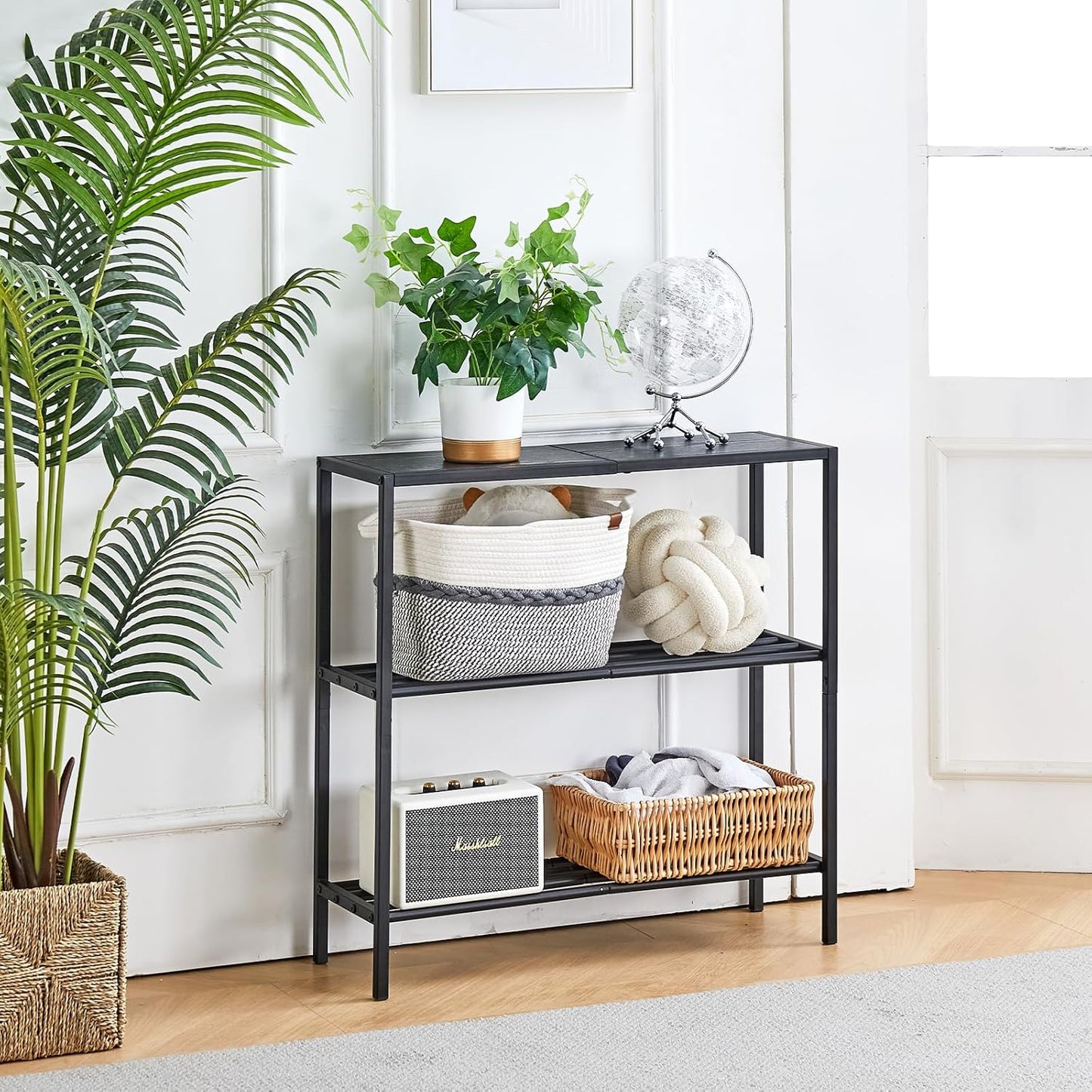 Wimarsbon 29.5" Narrow Console Table, 3-Tier Entryway Tables, Thin Sofa Table with Shelves, Metal Frame, Side Table, Display Table, for Hallway, Entrance, Living Room, Bedroom (Black Frame Black)