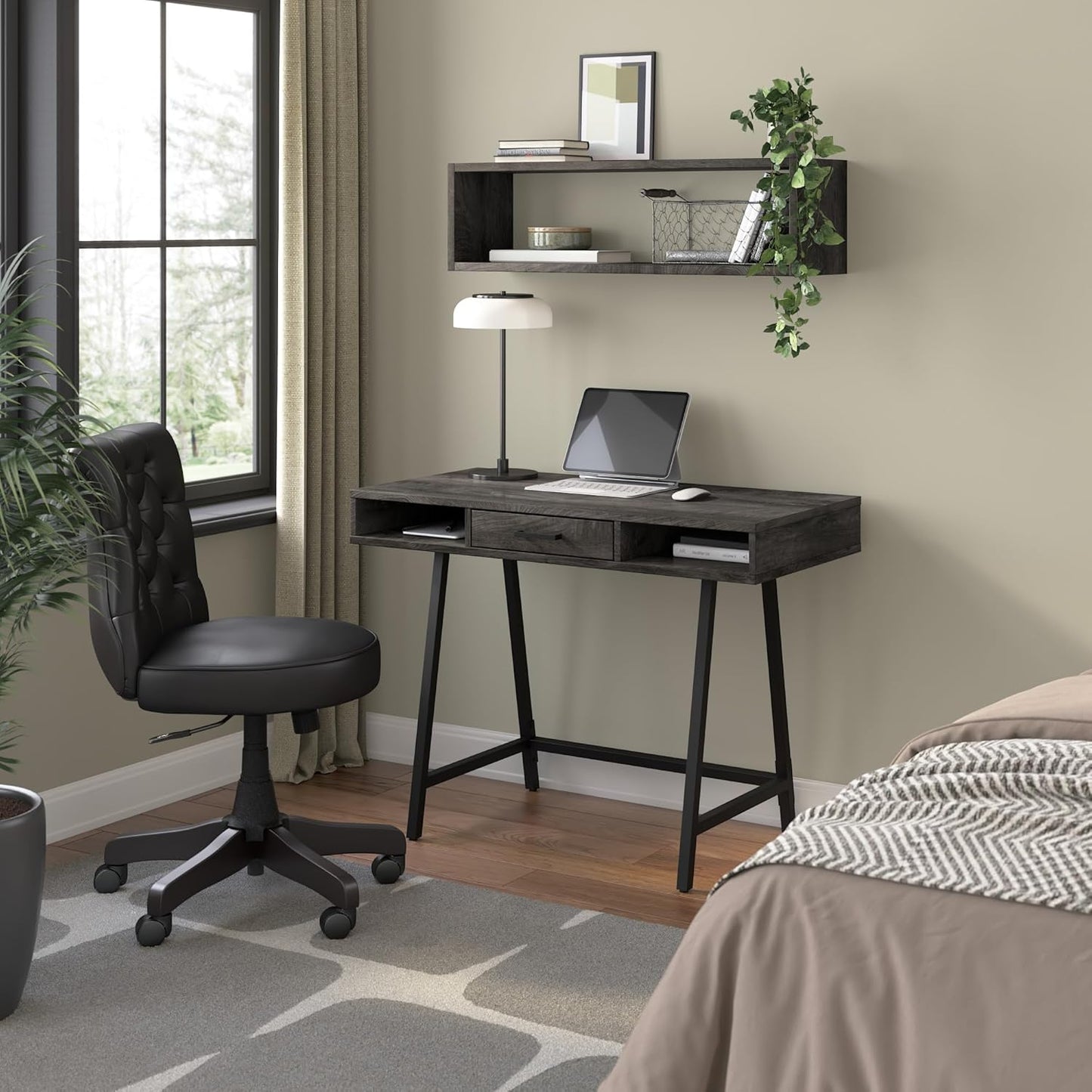 Bush Furniture Steele 40W Writing Desk in Dark Gray Hickory | Computer Table for Home Office Workspace