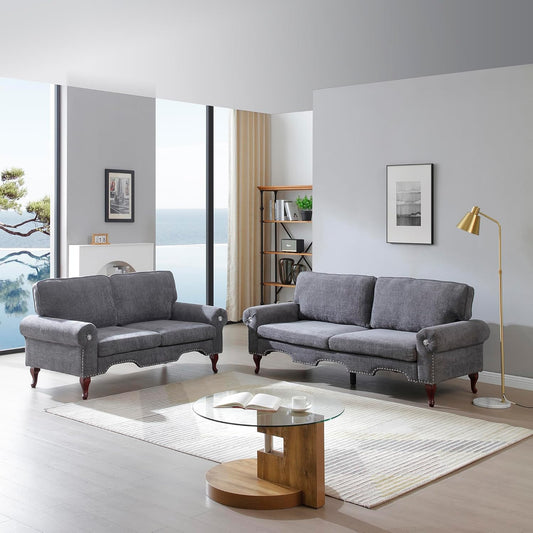 2 Piece Sectional Sofa Set, 2+3 Seat Convertible Couch with Movable Pillows, Upholstered Couches for Living Room, Grey