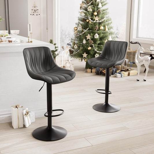 YOUNIKE Bar Stools Set of 2 for Kitchen Island, Black Swivel Tall Bar Stools, Adjustable Barstools with Back, Faux Leather Padded Stools, Modern Counter Height Bar Chairs with 300LBS Support