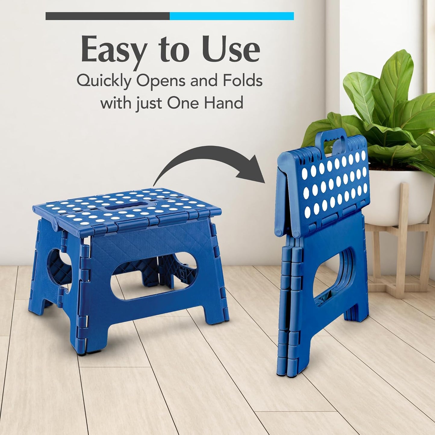Handy Laundry Folding Lightweight Step Stool - Sturdy Enough to Support Adults and Safe Enough for Kids - Opens Easy with One Flip - Great for Kitchen, Bathroom or Bedroom (Blue | 2-Pack)