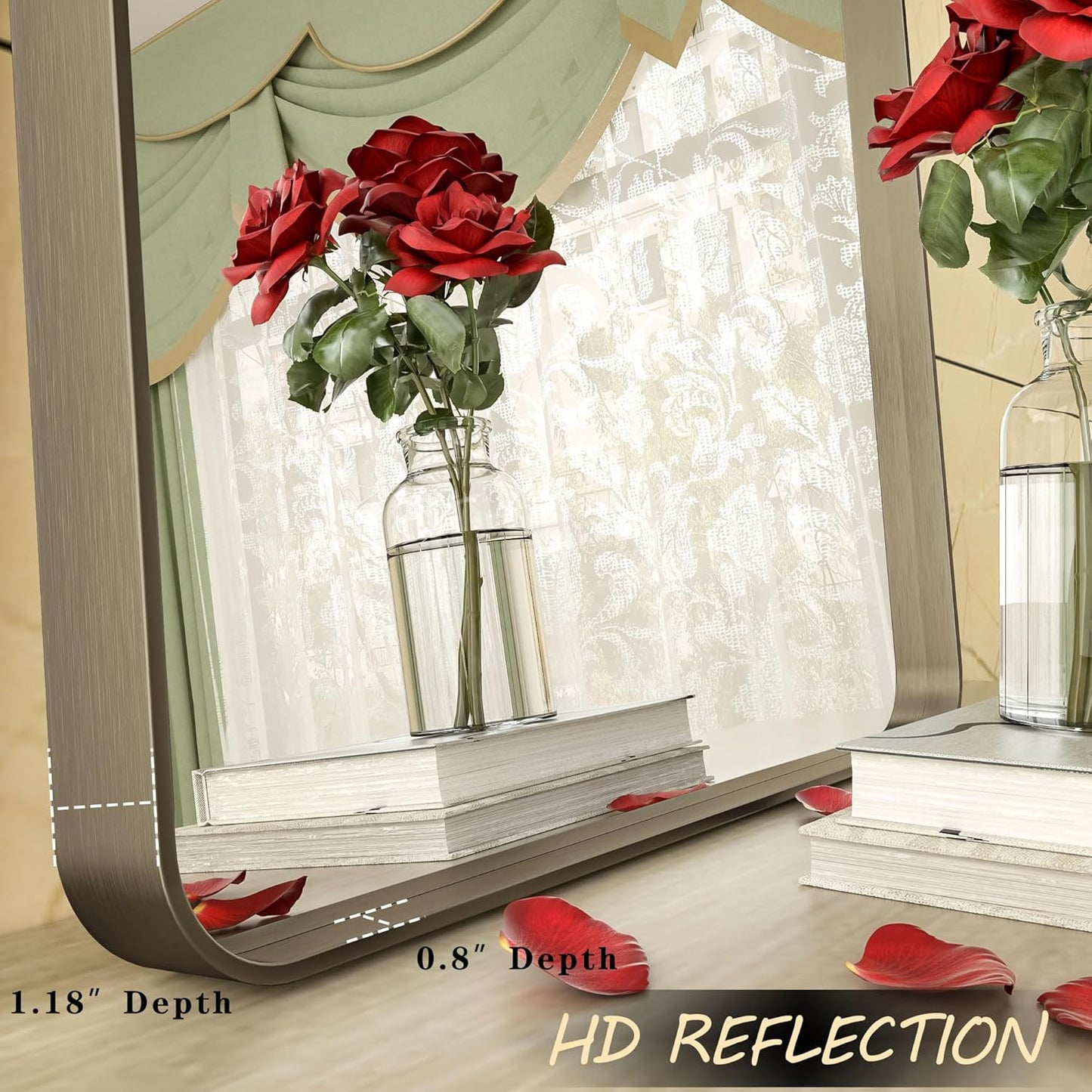 26x36 Inch Bronze Framed Mirror, Brushed Bronze Metal Bathroom Vanity Mirror for Wall, Modern Rectangle Mirror, Rounded Corner, Anti-Rust (Horizontal/Vertical)