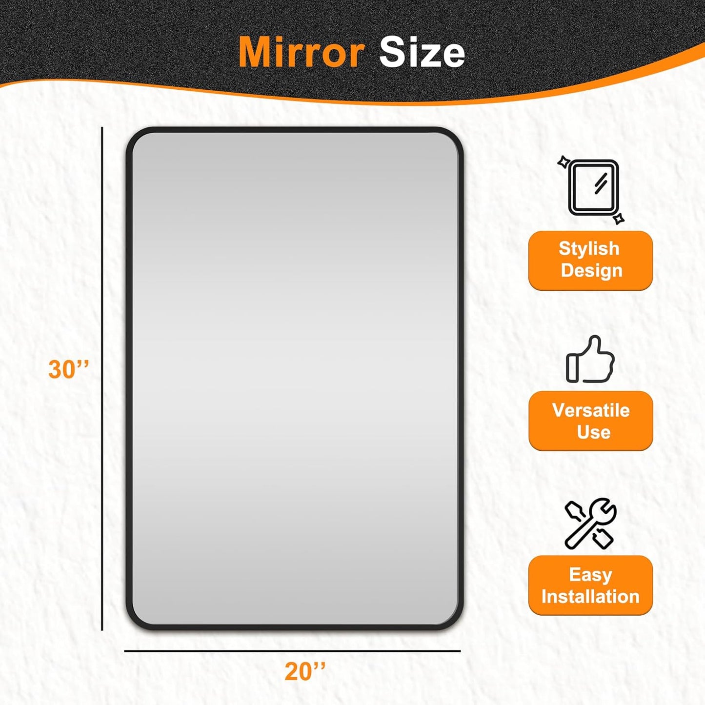 Delma Bathroom Vanity Mirror, Black Framed Bathroom Mirror for Over Sink, High-Definition Bathroom Mirror, Versatile Bathroom Vanity Mirror, Hangs Horizontally or Vertically(30x20, Black)