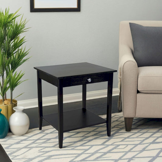 2-Tier Solid Acacia End Table w/Drawer