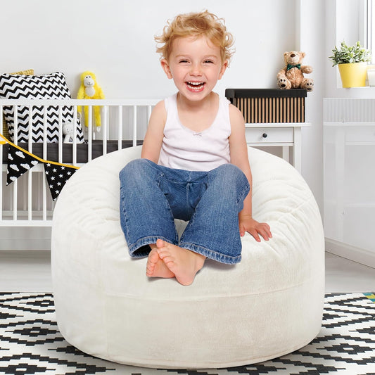 Hobestluk Bean Bag Chairs 2.5FT Bean Bag Chair with Memory Foam Filled & Plush Faux Fur Cover Small Bean Bag Chairs for Playroom, Living Room, Bedroom (White)