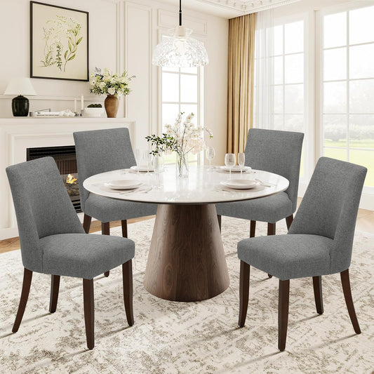 COLAMY Upholstered Dining Chairs Set of 4, Mid Century Modern Kitchen Chairs with Back, Farmhouse Fabric Side Dining Room Chairs with Wood Legs for Dining Room Restaurant, Light Grey