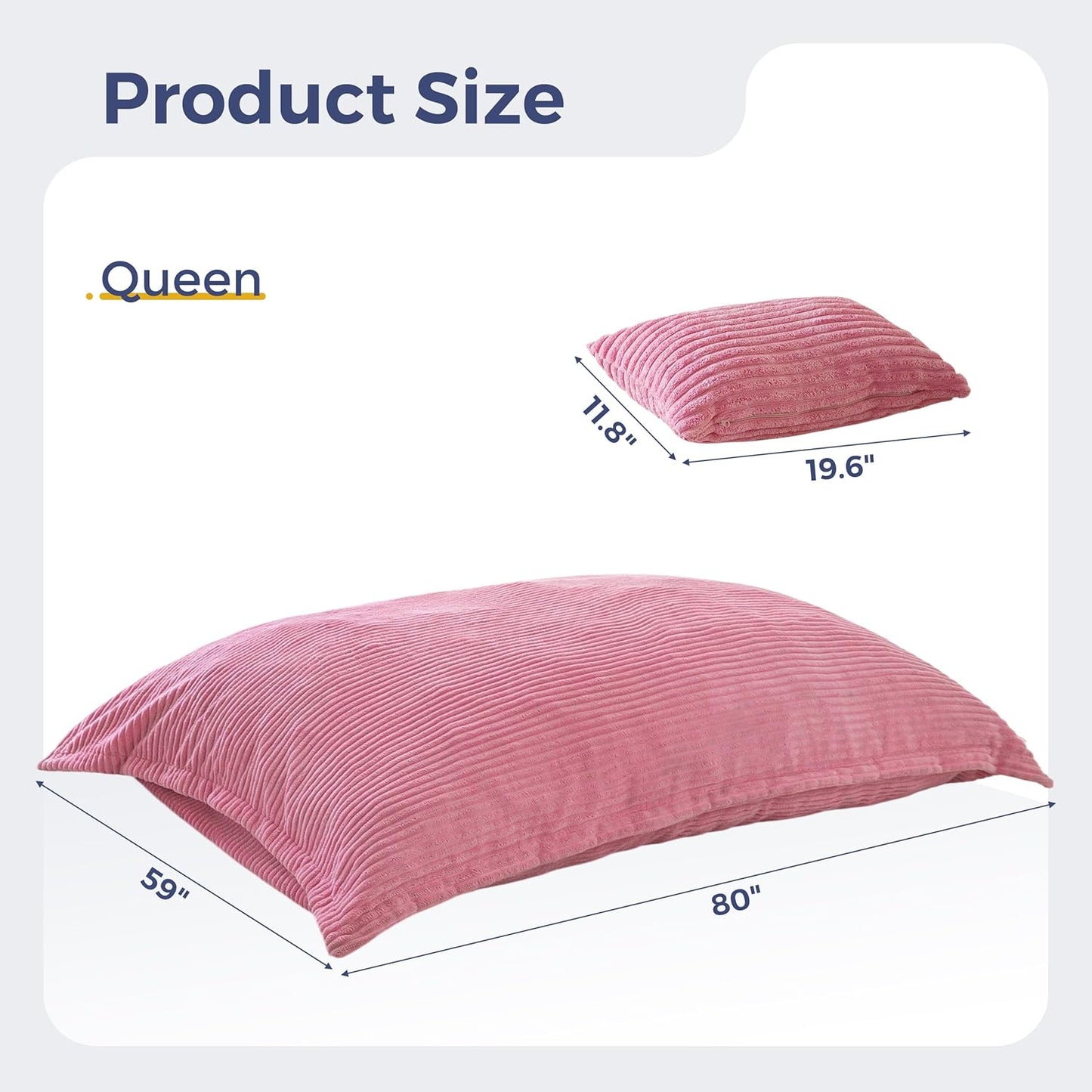 MAXYOYO Giant Bean Bag Chair with Pillow, 3 in 1 Convertible Bean Bag Chair for Adults with Washable Cover, Removable Floor Cushion Stuffed Floor Lounger for Living Room Bedroom, Pink, Queen