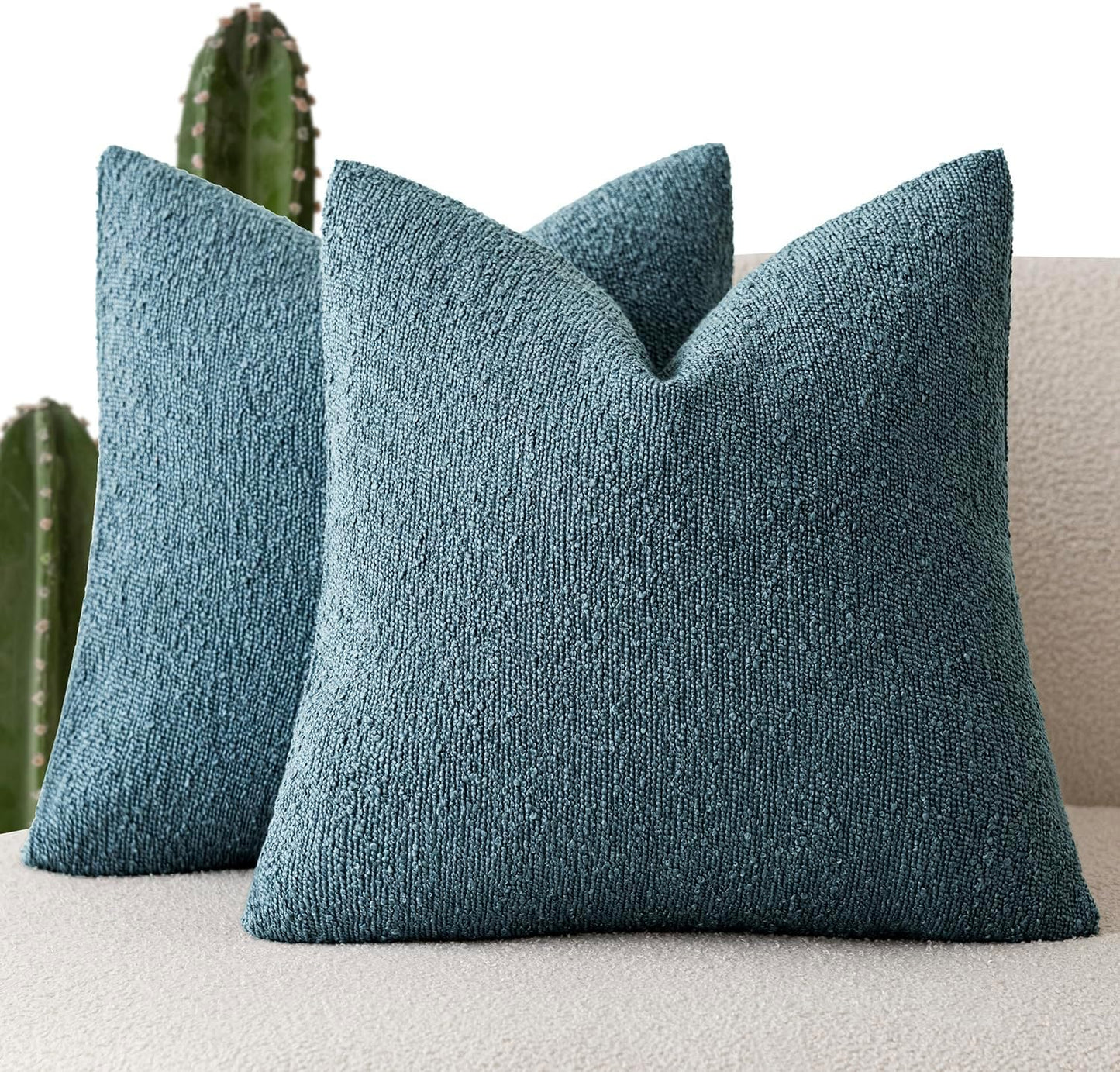 Foindtower Pack of 2, Decorative Textured Boucle Throw Pillow Covers Accent Solid Pillow Cases Soft Cozy Couch Cushion Case for Chair Sofa Bedroom Living Room Home Decor 16x16 Inch Misty Blue
