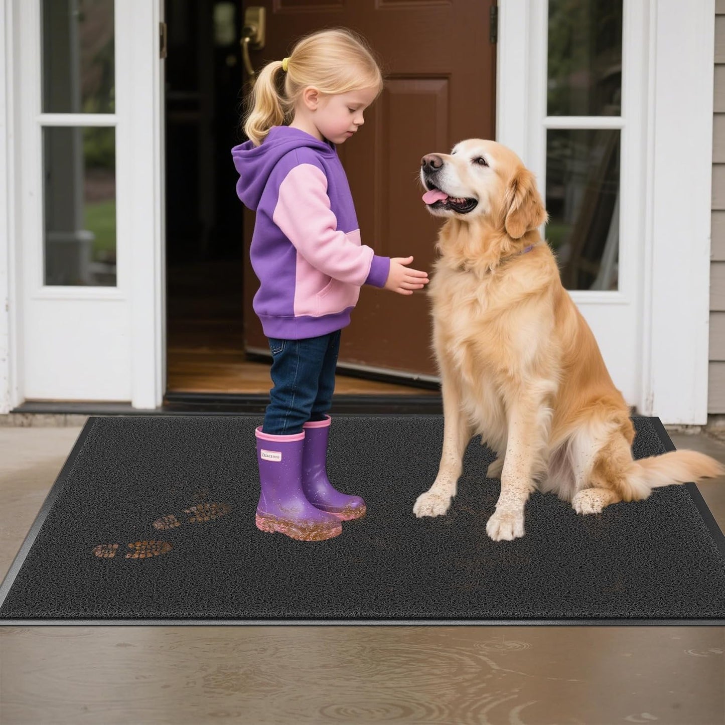 Front Door Mat Outside Entrance, 48" x 36" Doormat Outdoor Indoor Entrance, Non Slip Indoor Mats for Entryway, Heavy Duty Waterproof Low Profile Welcome Mat for Entry, Patio, High Traffic Areas