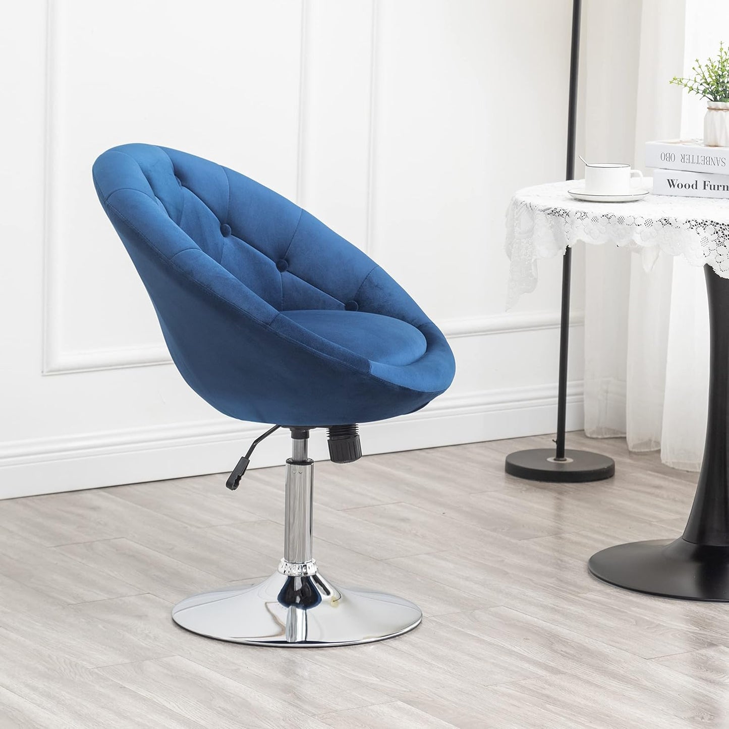 Roundhill Furniture Noas Velvet Upholstered Tufted Back Swivel Accent Chair, Blue