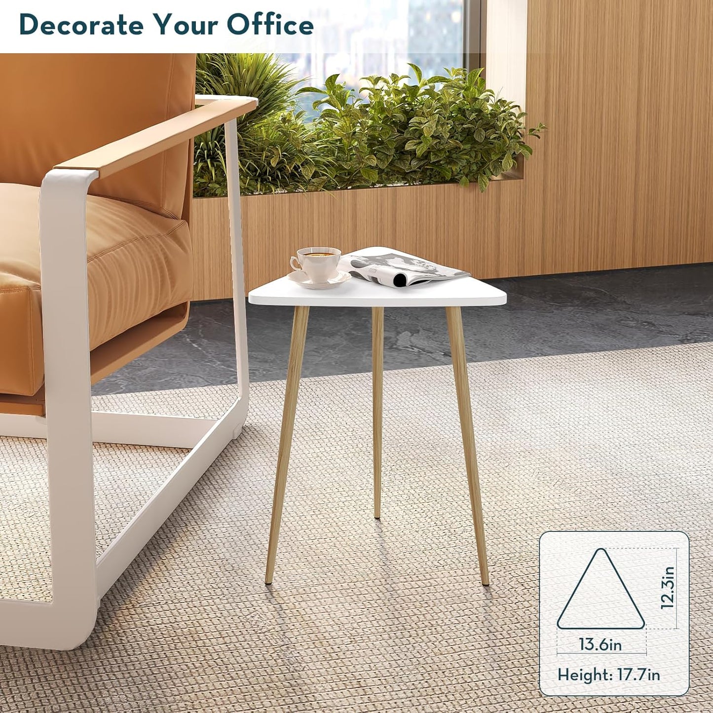 SAYGOER White Side Table Small Triangle End Tables Modern Narrow Sofa Table for Living Room Bedroom Small Space Unique Bedside Table,Medal Frame 13.5" W x 12.3" D x 17.7" H