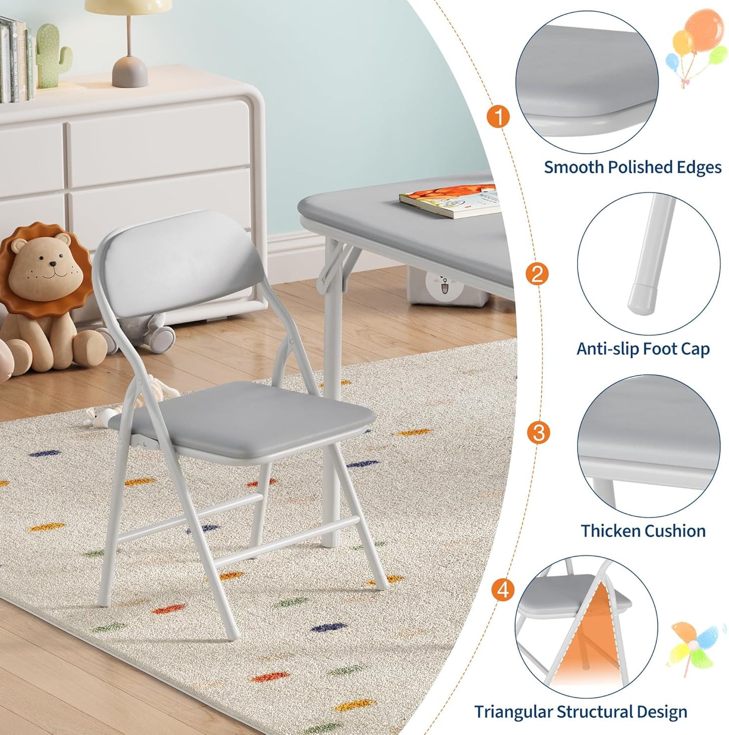 IDEALHOUSE 7 Piece Folding Kids Table and Chairs Set, Children Activity Table and Chairs Set for Dining Room,Daycare,Classrooms