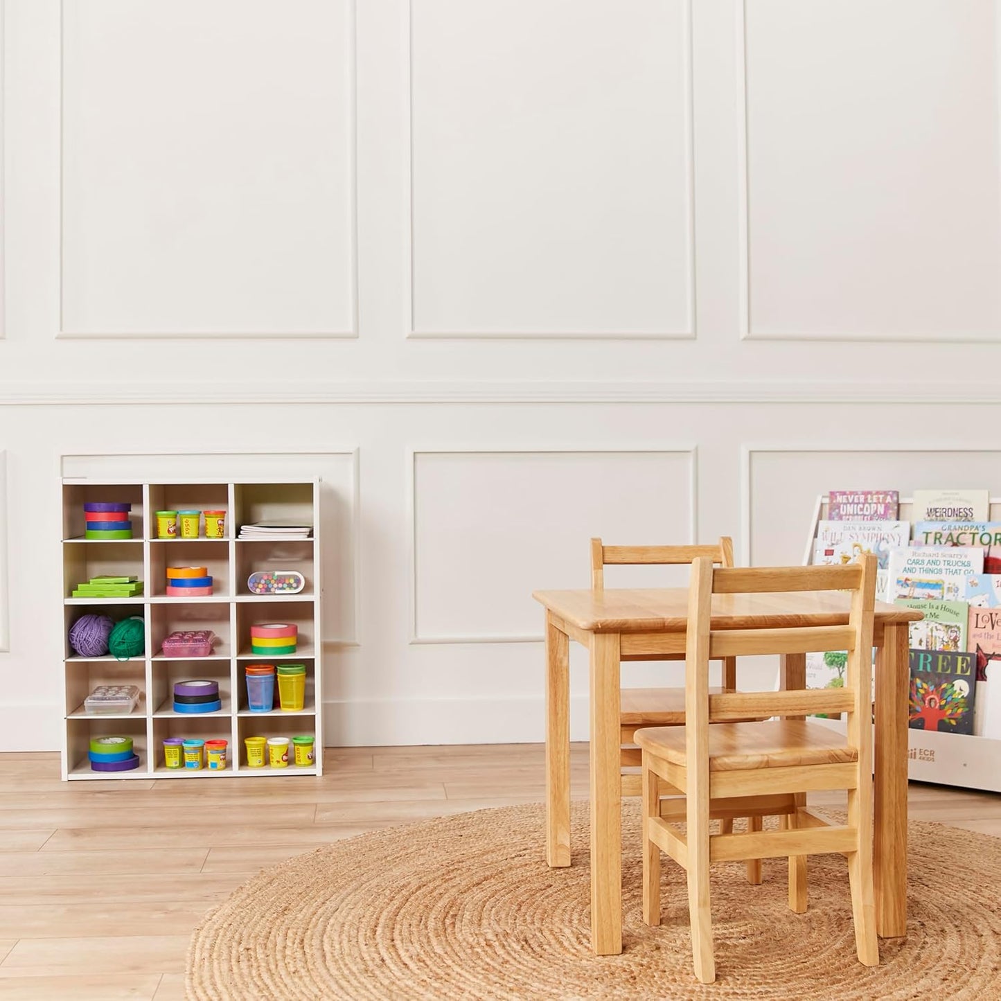 ECR4Kids Streamline 15 Cubby Tray Storage Cabinet, 5x3, Classroom Furniture, White Wash