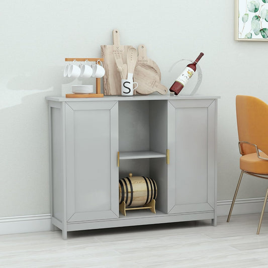 TaoHFE Grey Kitchen Pantry, Modern Wooden Small Credenza Sideboard Coffee Station, Storage Small Cabinet with Doors and Shelves for Kitchen
