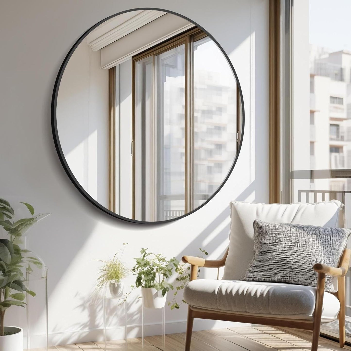 Black Round Mirror, 48 inch Large Circle Mirrors, Oversized Round Bathroom Mirrors, Aluminum Metal Frame Big Round Mirror, Huge Circluar Wall Mirror for Bathroom Living Room Entryway Bedroom