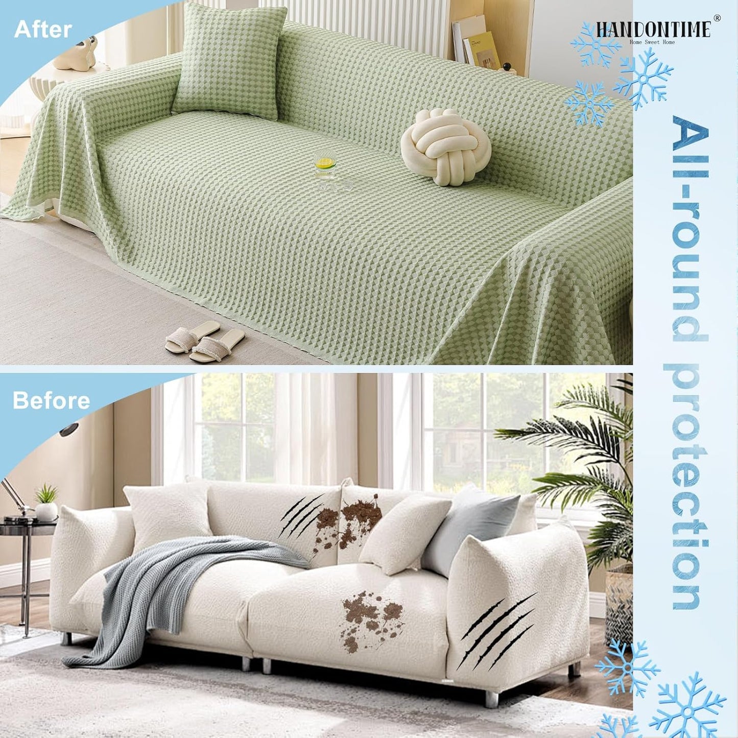 HANDONTIME Cooling Dog Couch Cover Ice Silk Washable & Breathable Pet Sofa Protector, Durable Couch Covers for Sofa Pet Friendly Soft Dog Cooling Bed Cover Sofa Protector Covers (Green, 71"x118")