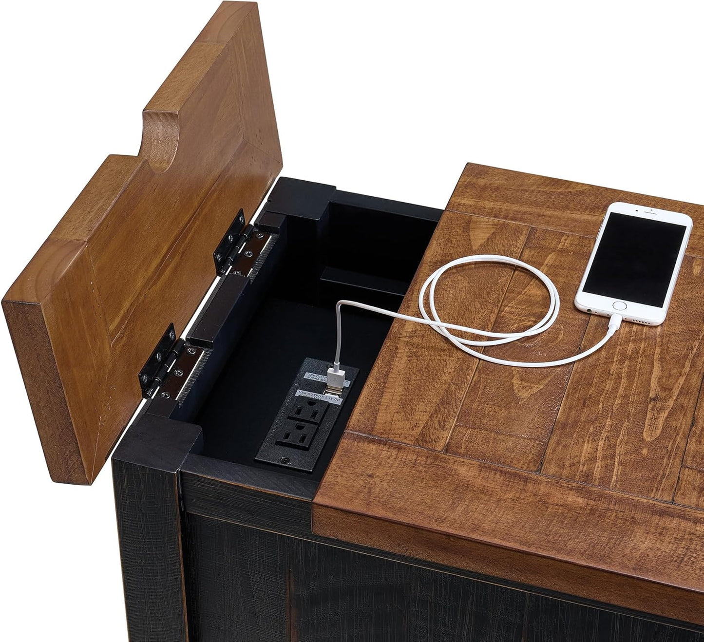 Martin Svensson Home Solid Wood Black and Honey Monterey Chairside End Table with Power and Storage