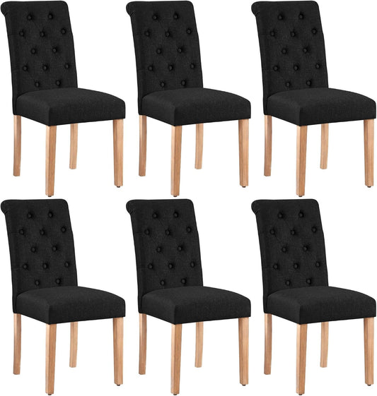 Yaheetech Dining Chairs Set of 6 Fabric Upholstered Dining Room Chairs with Button Tufted High Back and Solid Wood Legs for Kitchen/Living Room/Restaurant, Modern Style, Black