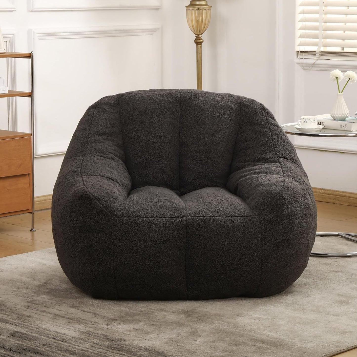 Furniliving Bean Bag Chair, Oversized Bean Bag Couch for Adults Comfy Bean Bag Sofa with Back Support, Large Bean Bag Chair Lazy Sofa for Living Room Bedroom, Darkgrey, Teddy