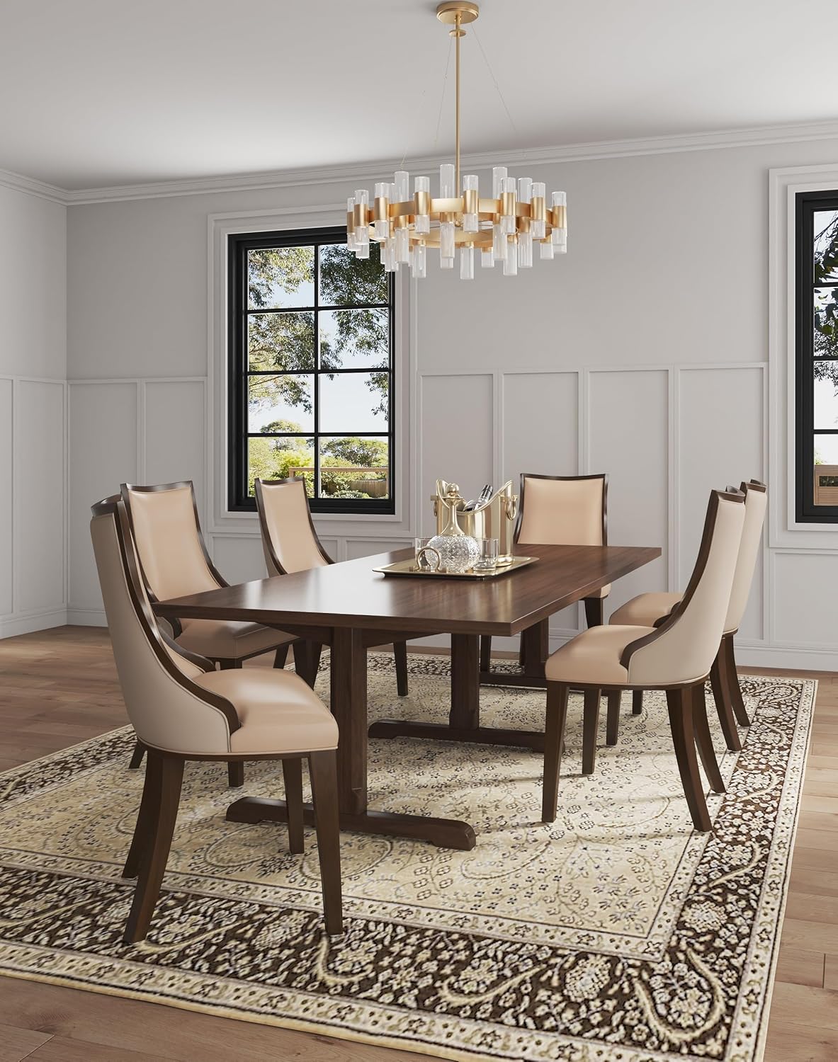 Manhattan Comfort Grand Avenue Faux Leather Dining Chairs, Parsons Accent Furniture with Padded Wingback Seat and Solid Beech Wood Frame, Set of 4, Tan