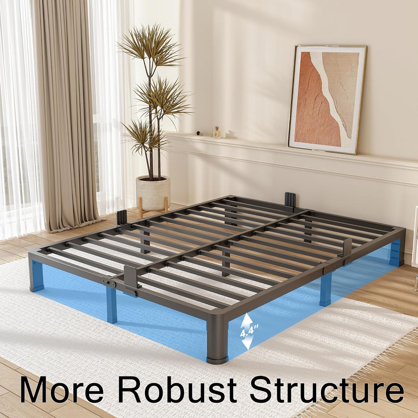 6 Inch California King Bed Frame with Rounded Corner and Headboard Hole Mattress Retainers 3500 LBS Metal Heavy Duty Steel Slats Support No Box Spring Needed Platform Noise Free Easy Assembly