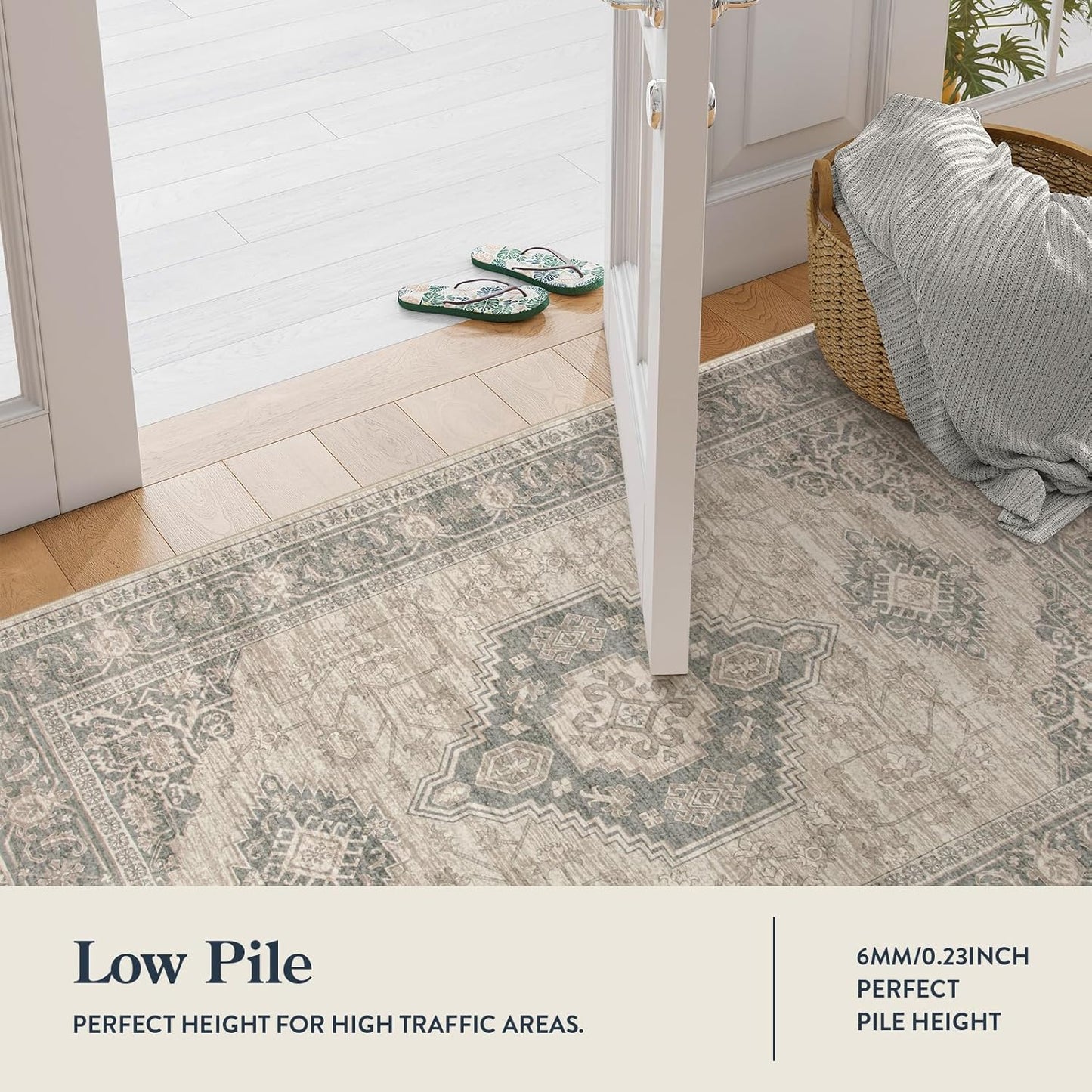 Lahome Oriental Washable Runner Rug Non Slip, 2x7 Rug Runners for Hallways Kitchen, Ultra-Thin Hallway Rugs for Laundry Room Bathroom Bedroom, Grey/Brown