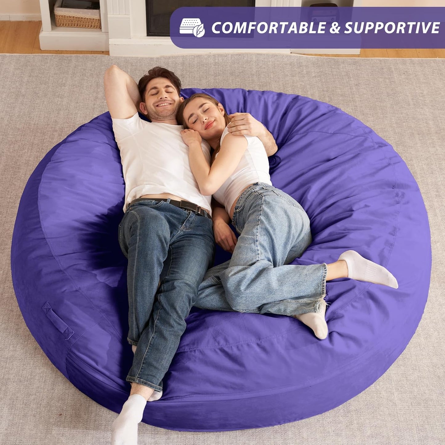 HABUTWAY XX-Large Bean Bag Chair: Giant 7' Memory Foam Furniture Bean Bag Chairs for Adults with Microfiber Cover 7Ft (Purple)
