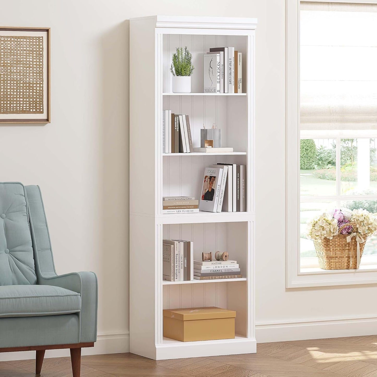 Spirich 5 Tier White Bookshelf, Tall Bookshelf with Storage, Open Wooden Book Shelf, Modern Large Bookcase for Living Room, Home Office, Dinning Room