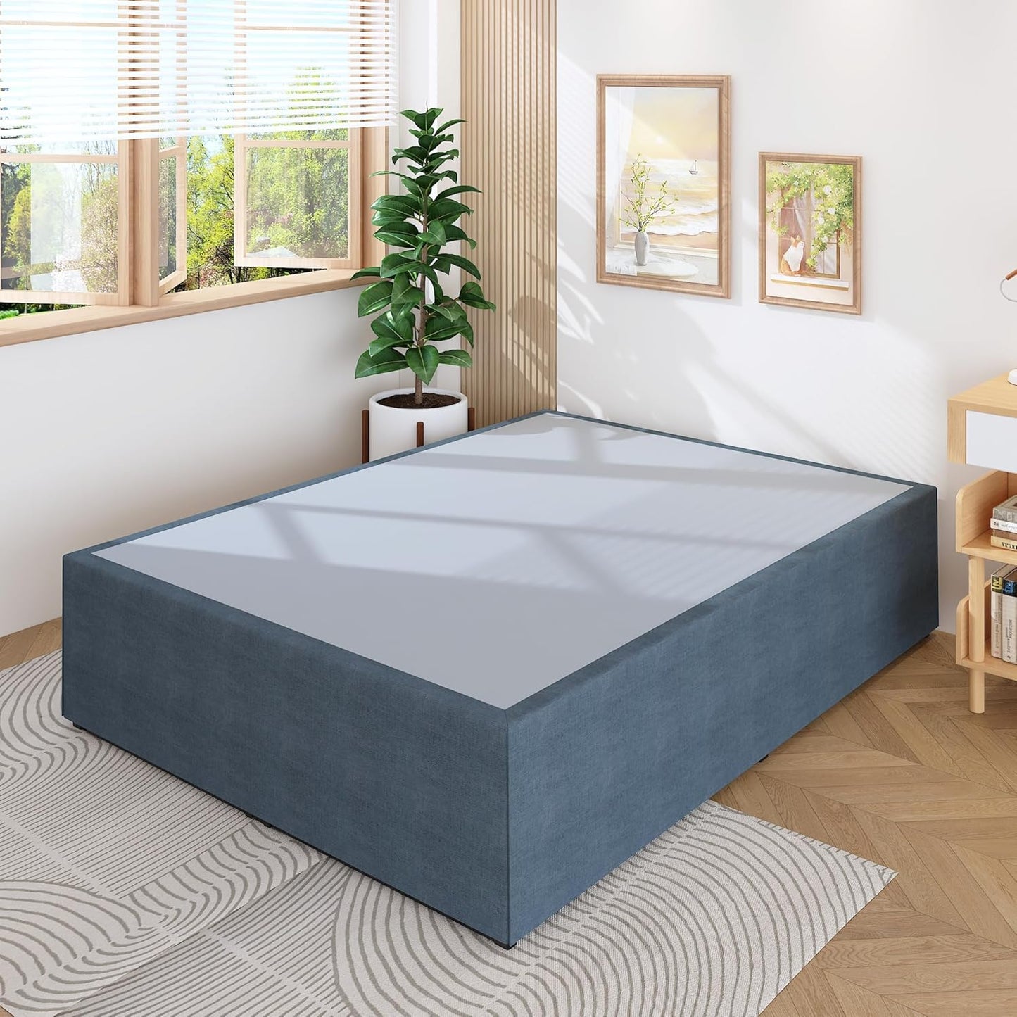 18 Inch King Bed Frame with Storage Bed Cover Skirt, Heavy Duty Metal Full Platform Bed Frame No Box Spring Needed, Easy Assembly, Noise Free, Black and Blue