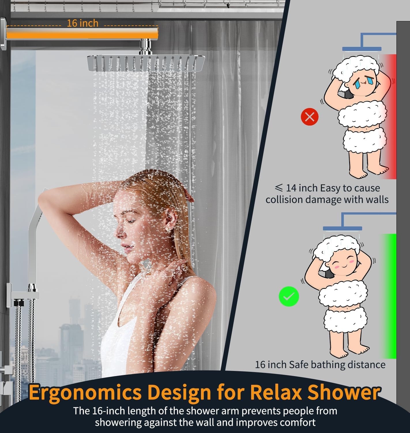 SR SUN RISE SRSH-F5043 Bathroom Luxury Rain Mixer Combo Set Wall Mounted Rainfall Shower Head System Polished Chrome, (Contain Faucet Rough-in Valve Body and Trim)