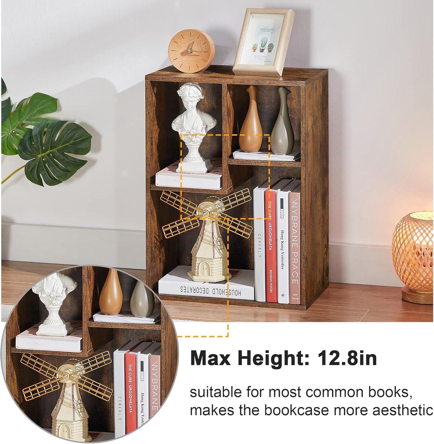 VECELO 3-Cube Small Bookshelf, Modern Bookcases with Shelves Height Up to 12.8 Inches, Suit for Common Size Textbook, Vertical or Horizontal, Cubby Storage Organizer,Rustic Brown