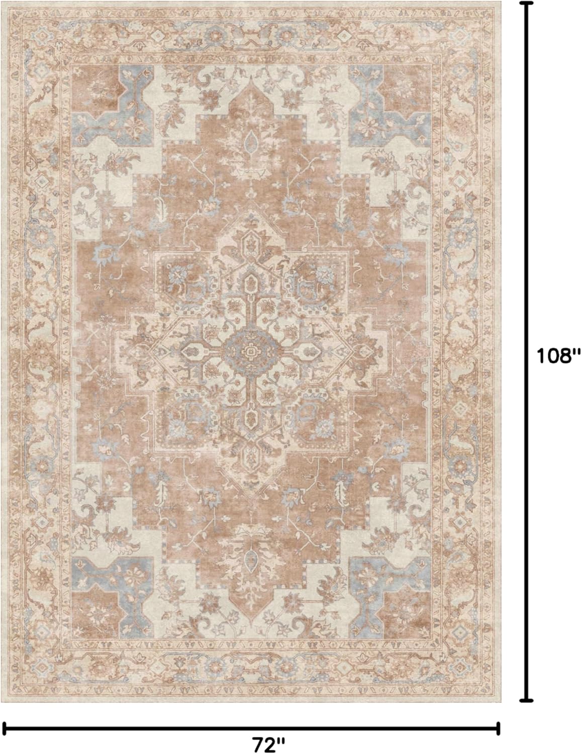 GENIMO 6x9 Area Rugs for Living Room, Non Slip Machine Washable Retro Rugs, Low Pile Chenille Print Rug for Bedroom, Dining Room, Home Office, Orange