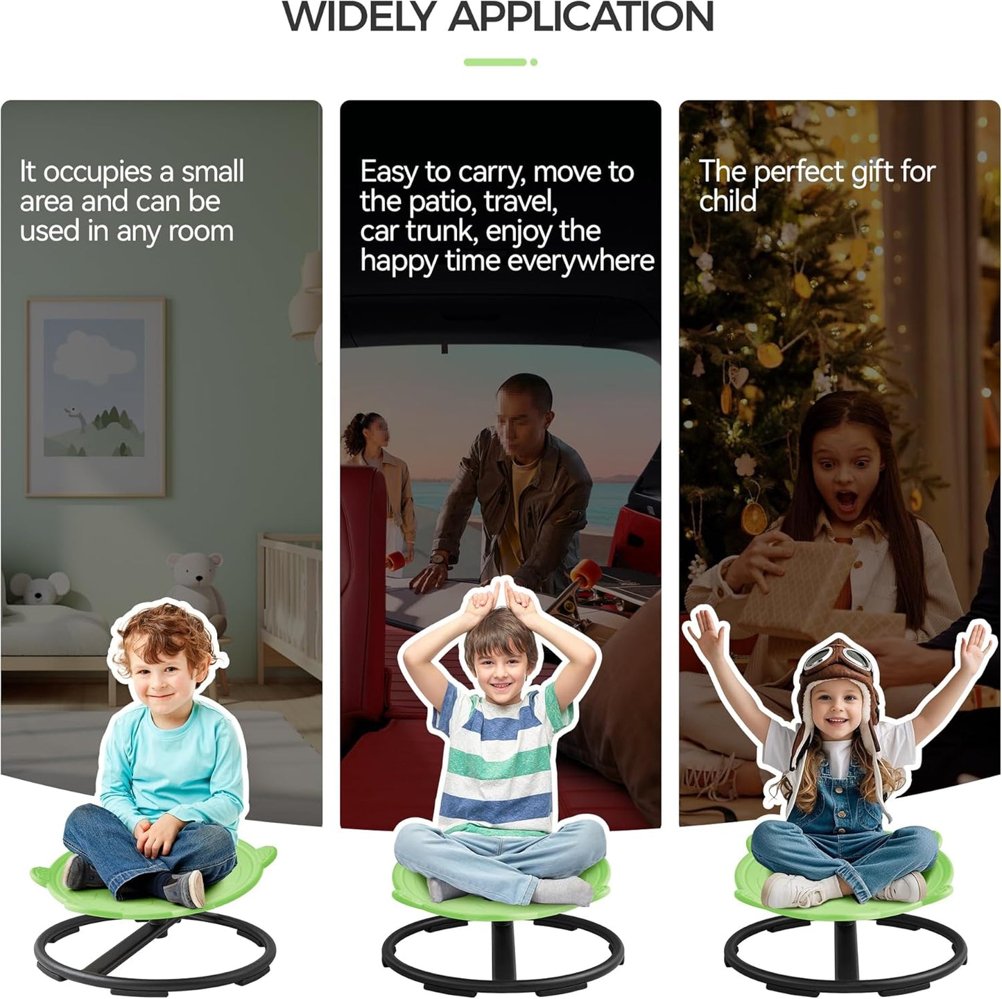 Swivel Chair for Kids, 360° Spinning Seat, Toddler Sit and Spin Wobble Chair, Sensory Balance Toys, Autism ADHD Chairs, Play Equipment Relief Motion Sickness for Boys Girls (Green)